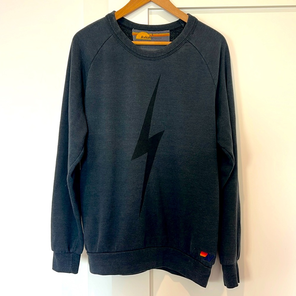 Aviator Nation Bolt Crewneck Sweater, Charcoal, Size L